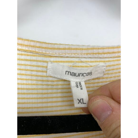 Maurices Tank Top Womens Sz XL Yellow White Micro Striped  Tiered Button Detail - Picture 3 of 5